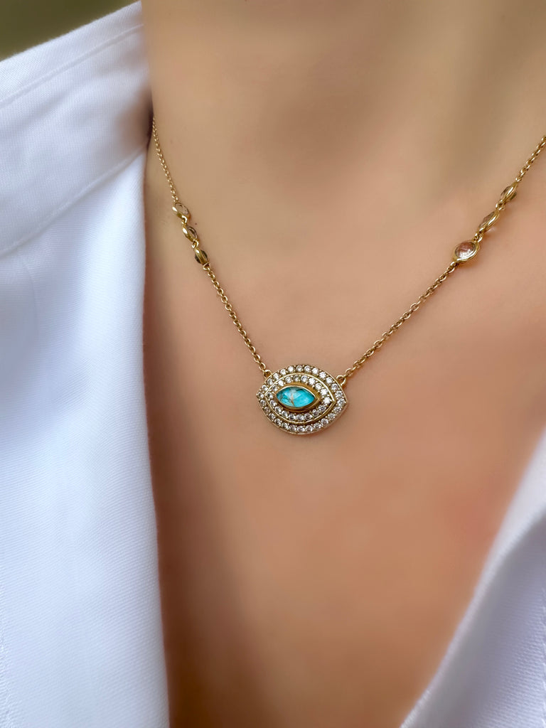 Le Marshand®  -  Joyería en plata 925, chapado en Oro 24K - Collar Magic Eye Turquesa - Diseños propios - Brazaletes, pulseras, collares y pendientes - Joyería online - Mallorca