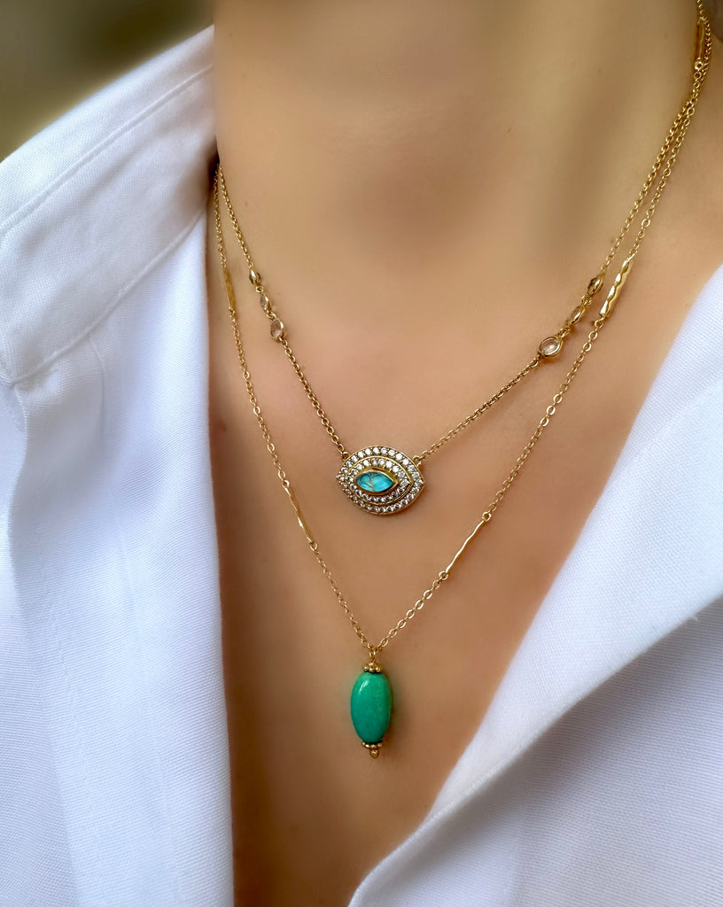 Le Marshand®  -  Joyería en plata 925, chapado en Oro 24K - Collar Magic Eye Turquesa - Diseños propios - Brazaletes, pulseras, collares y pendientes - Joyería online - Mallorca