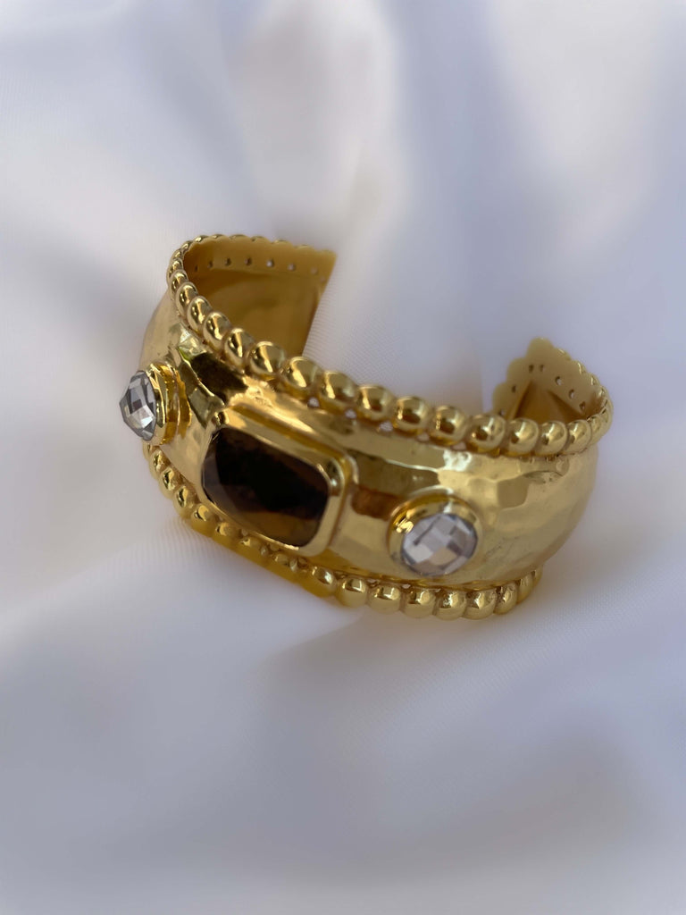 Le Marshand®  -  Joyería en plata 925, chapado en Oro 24K - Brazalete Stones Ojo de Tigre y Cuarzo - Diseños propios - Brazaletes, pulseras, collares y pendientes - Joyería online - Mallorca