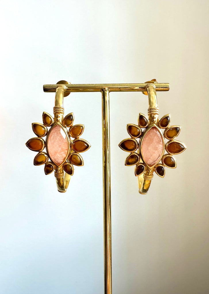 Le Marshand®  -  Joyería en plata 925, chapado en Oro 24K - Pendientes Flower Quartz (Rosa y marrón) - Diseños propios - Brazaletes, pulseras, collares y pendientes - Joyería online - Mallorca