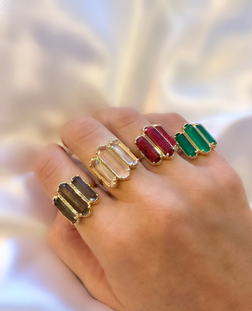 Le Marshand®  -  Joyería en plata 925, chapado en Oro 24K - Anillo Boheme barras (Granate) - Diseños propios - Brazaletes, pulseras, collares y pendientes - Joyería online - Mallorca
