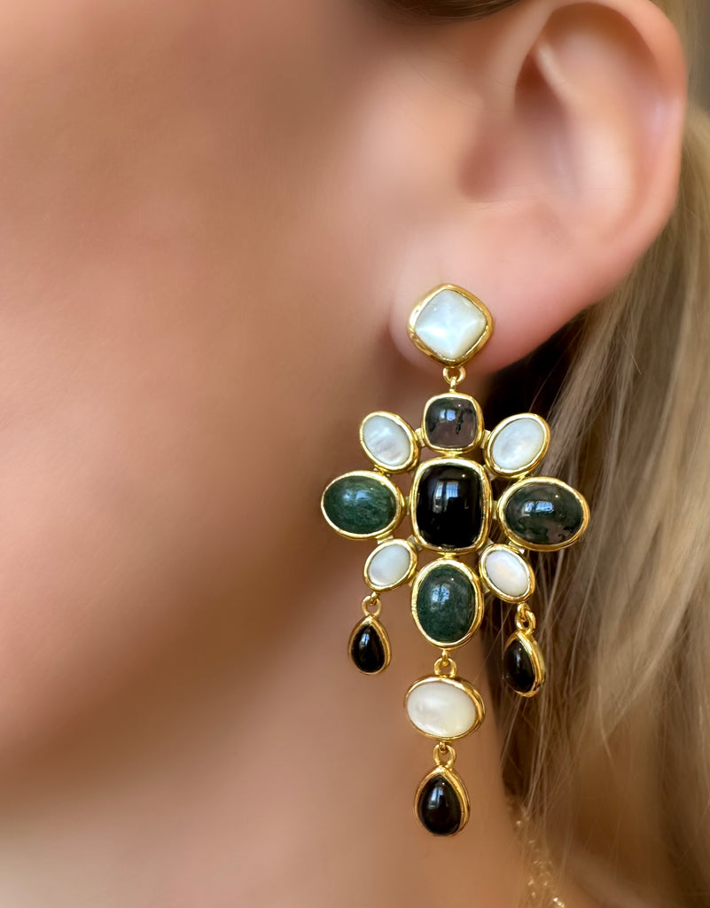 Le Marshand®  -  Joyería en plata 925, chapado en Oro 24K - Pendientes Rosetón Cuarzos (Verde) - Diseños propios - Brazaletes, pulseras, collares y pendientes - Joyería online - Mallorca