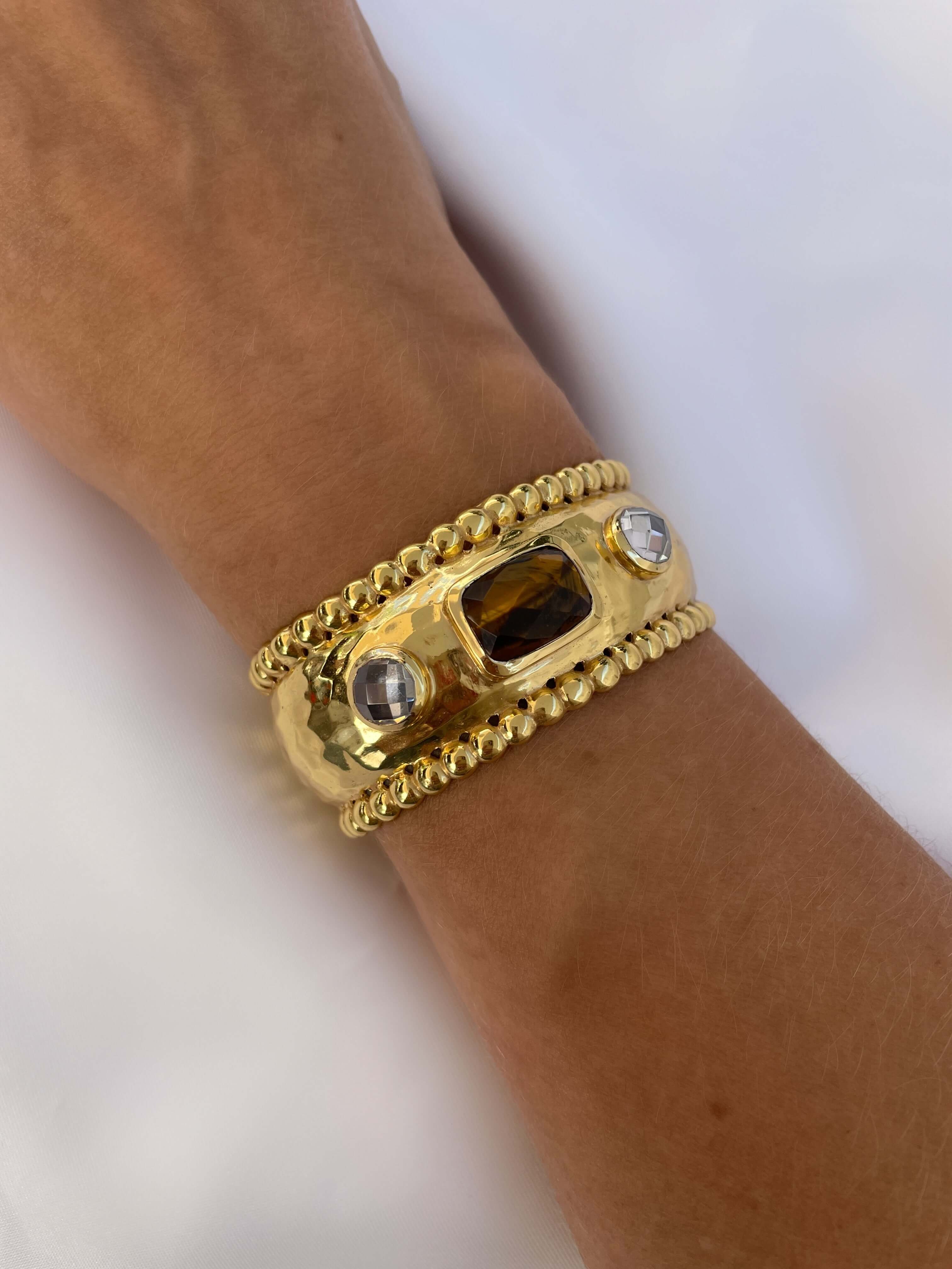 Le Marshand®  -  Joyería en plata 925, chapado en Oro 24K - Brazalete Stones Ojo de Tigre y Cuarzo - Diseños propios - Brazaletes, pulseras, collares y pendientes - Joyería online - Mallorca