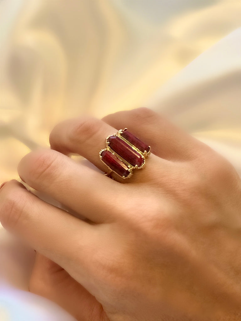 Le Marshand®  -  Joyería en plata 925, chapado en Oro 24K - Anillo Boheme barras (Granate) - Diseños propios - Brazaletes, pulseras, collares y pendientes - Joyería online - Mallorca