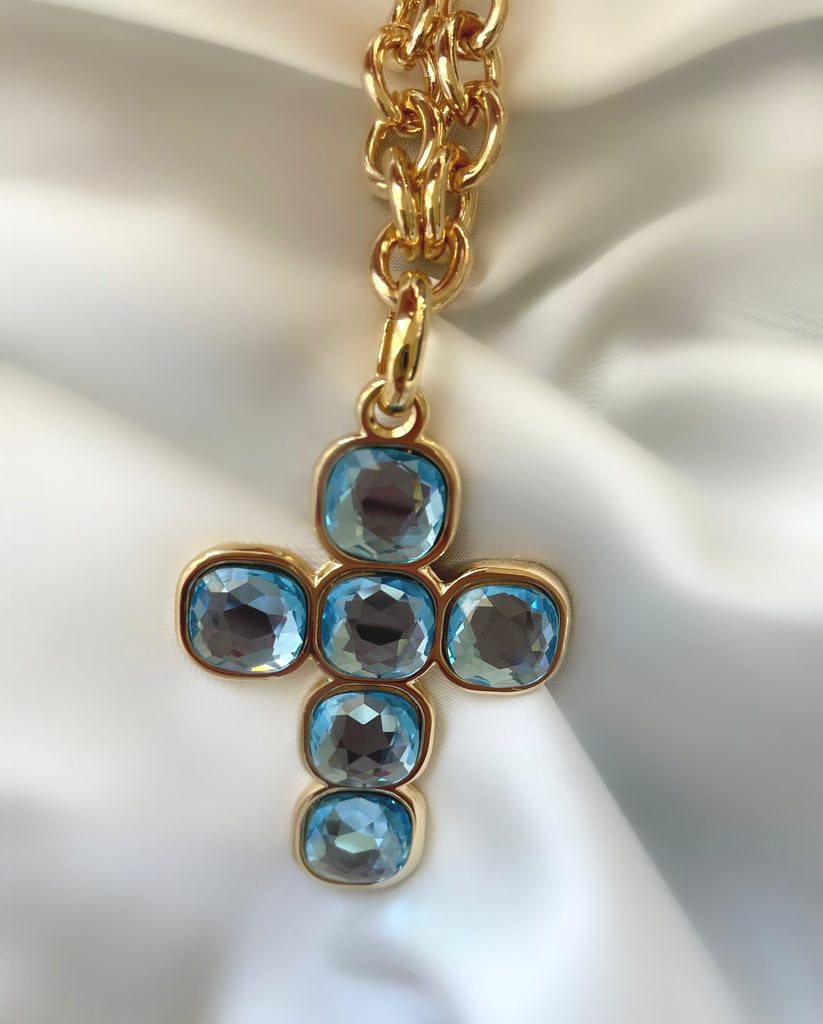 Le Marshand®  -  Joyería en plata 925, chapado en Oro 24K - Collar Large Cruz Azul - Diseños propios - Brazaletes, pulseras, collares y pendientes - Joyería online - Mallorca