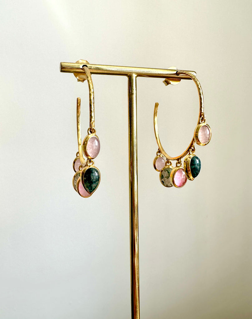 Le Marshand®  -  Joyería en plata 925, chapado en Oro 24K - Aros Beirut (Cuarzo rosa y verde) - Diseños propios - Brazaletes, pulseras, collares y pendientes - Joyería online - Mallorca