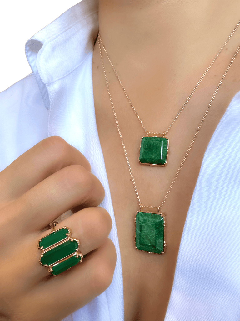 Le Marshand®  -  Joyería en plata 925, chapado en Oro 24K - Collar Boheme Petite Jaspe verde - Diseños propios - Brazaletes, pulseras, collares y pendientes - Joyería online - Mallorca