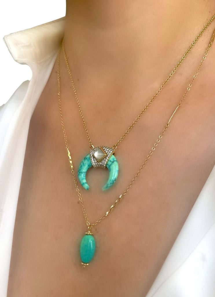 Le Marshand®  -  Joyería en plata 925, chapado en Oro 24K - Collar Cuerno Stones (Turquesa) - Diseños propios - Brazaletes, pulseras, collares y pendientes - Joyería online - Mallorca