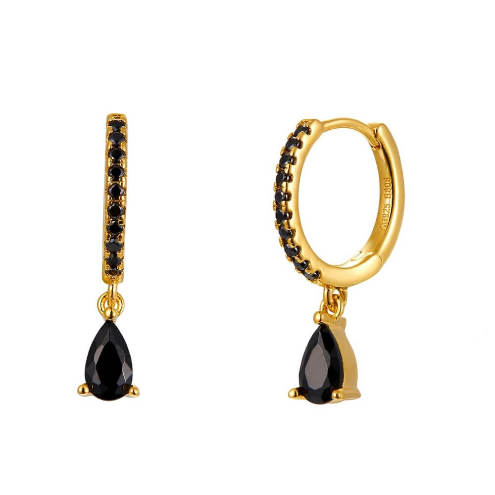 Le Marshand®  -  Joyería en plata 925, chapado en Oro 24K - Arito Gota Circ negro - Diseños propios - Brazaletes, pulseras, collares y pendientes - Joyería online - Mallorca