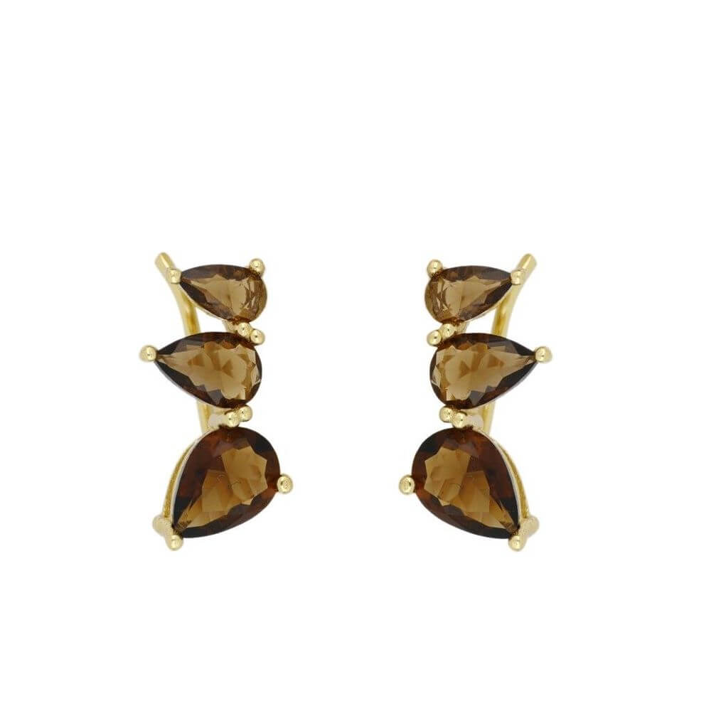 Le Marshand®  -  Joyería en plata 925, chapado en Oro 24K - Climbers Gotas circonitas (marrón) - Diseños propios - Brazaletes, pulseras, collares y pendientes - Joyería online - Mallorca