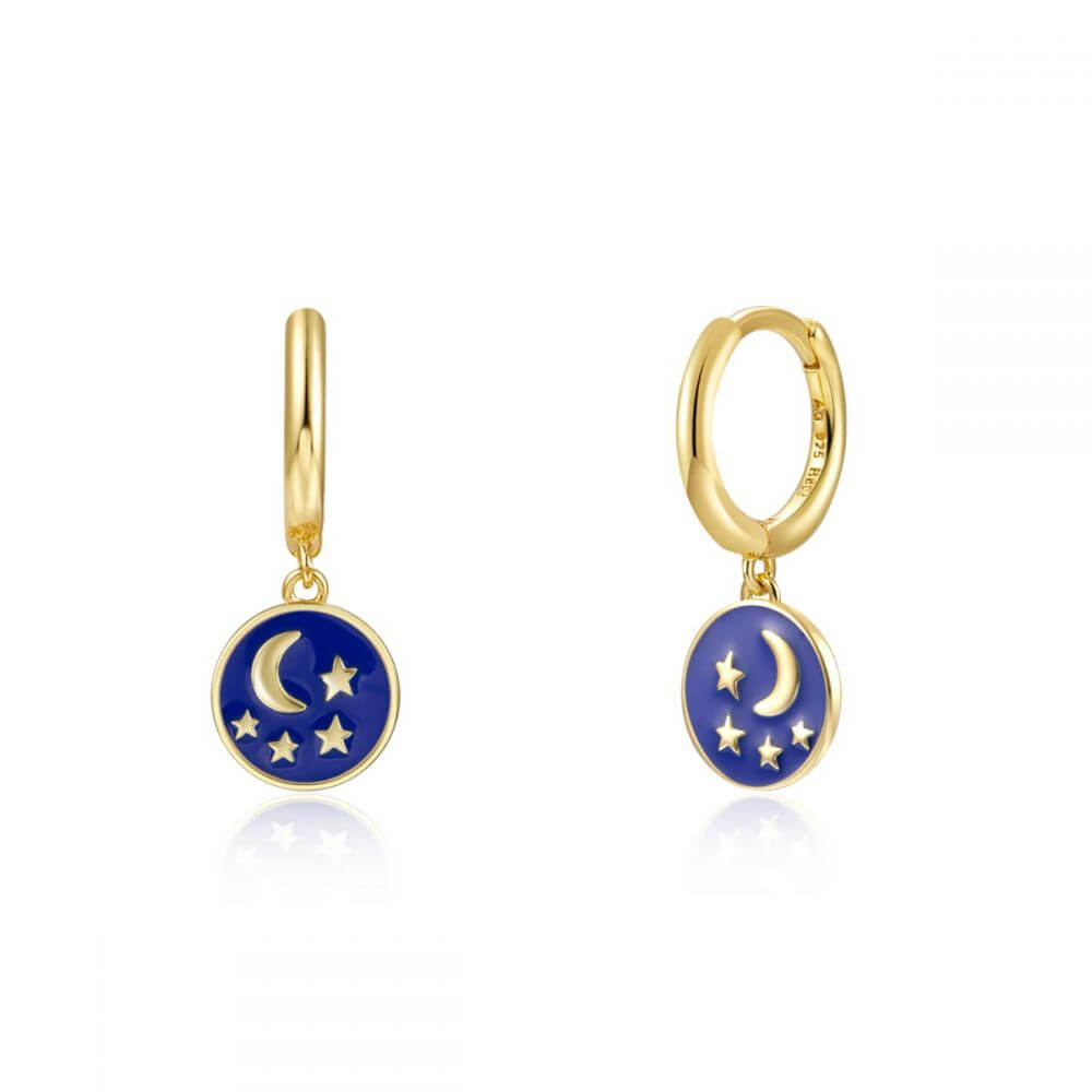 Le Marshand®  -  Joyería en plata 925, chapado en Oro 24K - Arito Luna y Estrellas (Azul) - Diseños propios - Brazaletes, pulseras, collares y pendientes - Joyería online - Mallorca