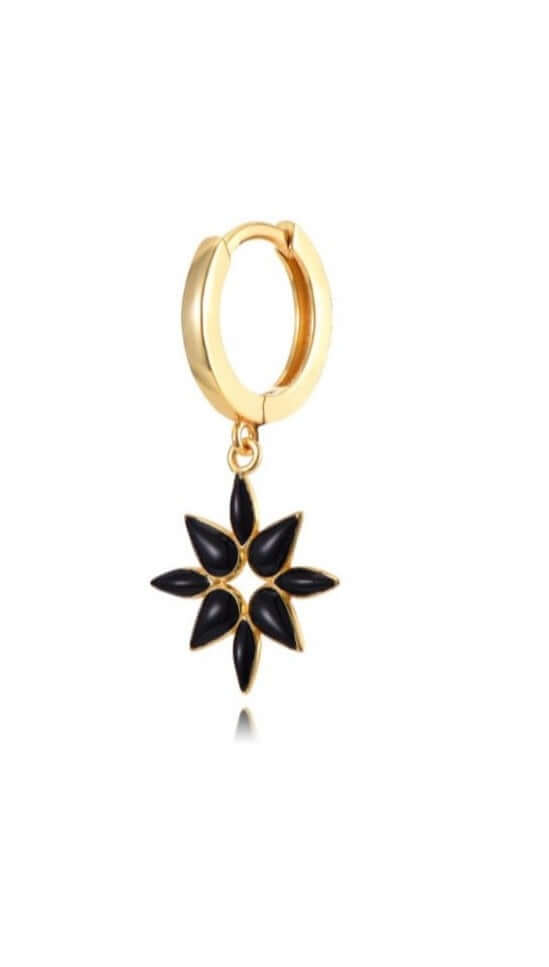 Le Marshand®  -  Joyería en plata 925, chapado en Oro 24K - Arito Flor Negra - Diseños propios - Brazaletes, pulseras, collares y pendientes - Joyería online - Mallorca