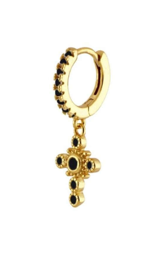 Le Marshand®  -  Joyería en plata 925, chapado en Oro 24K - Arito Cruz negra - Diseños propios - Brazaletes, pulseras, collares y pendientes - Joyería online - Mallorca
