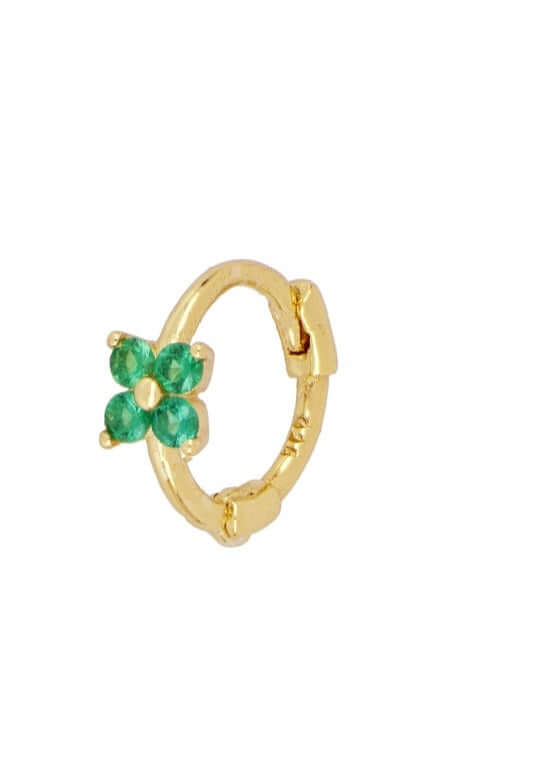 Le Marshand®  -  Joyería en plata 925, chapado en Oro 24K - Arito Flor pequeña verde - Diseños propios - Brazaletes, pulseras, collares y pendientes - Joyería online - Mallorca