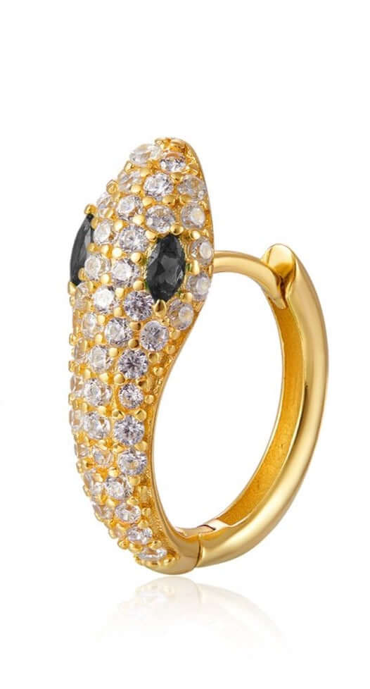 Le Marshand®  -  Joyería en plata 925, chapado en Oro 24K - Arito Lux Serpiente ojos negros - Diseños propios - Brazaletes, pulseras, collares y pendientes - Joyería online - Mallorca