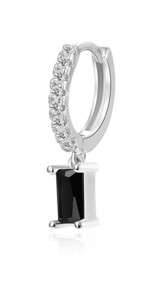 Le Marshand®  -  Joyería en plata 925, chapado en Oro 24K - Arito Baguette Circ Negro (Plata) - Diseños propios - Brazaletes, pulseras, collares y pendientes - Joyería online - Mallorca