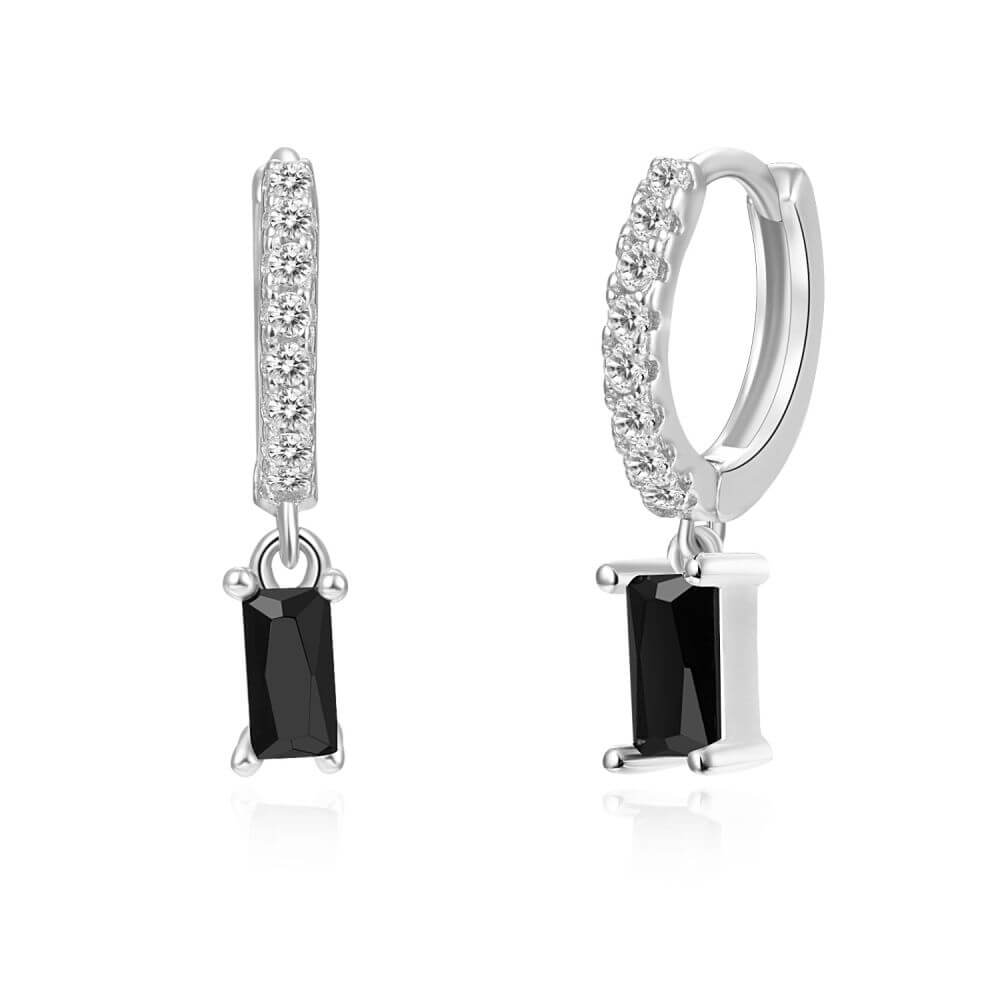 Le Marshand®  -  Joyería en plata 925, chapado en Oro 24K - Arito Baguette Circ Negro (Plata) - Diseños propios - Brazaletes, pulseras, collares y pendientes - Joyería online - Mallorca