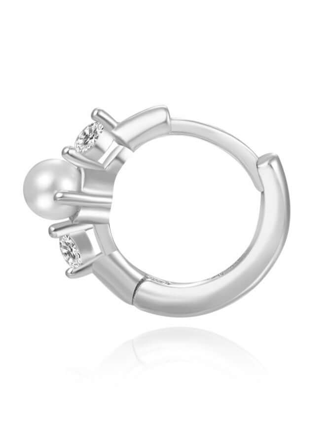 Le Marshand®  -  Joyería en plata 925, chapado en Oro 24K - Arito Perla y circonitas (Plata) - Diseños propios - Brazaletes, pulseras, collares y pendientes - Joyería online - Mallorca