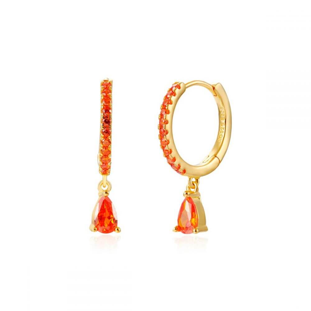 Le Marshand®  -  Joyería en plata 925, chapado en Oro 24K - Arito Gota Circ Naranja - Diseños propios - Brazaletes, pulseras, collares y pendientes - Joyería online - Mallorca