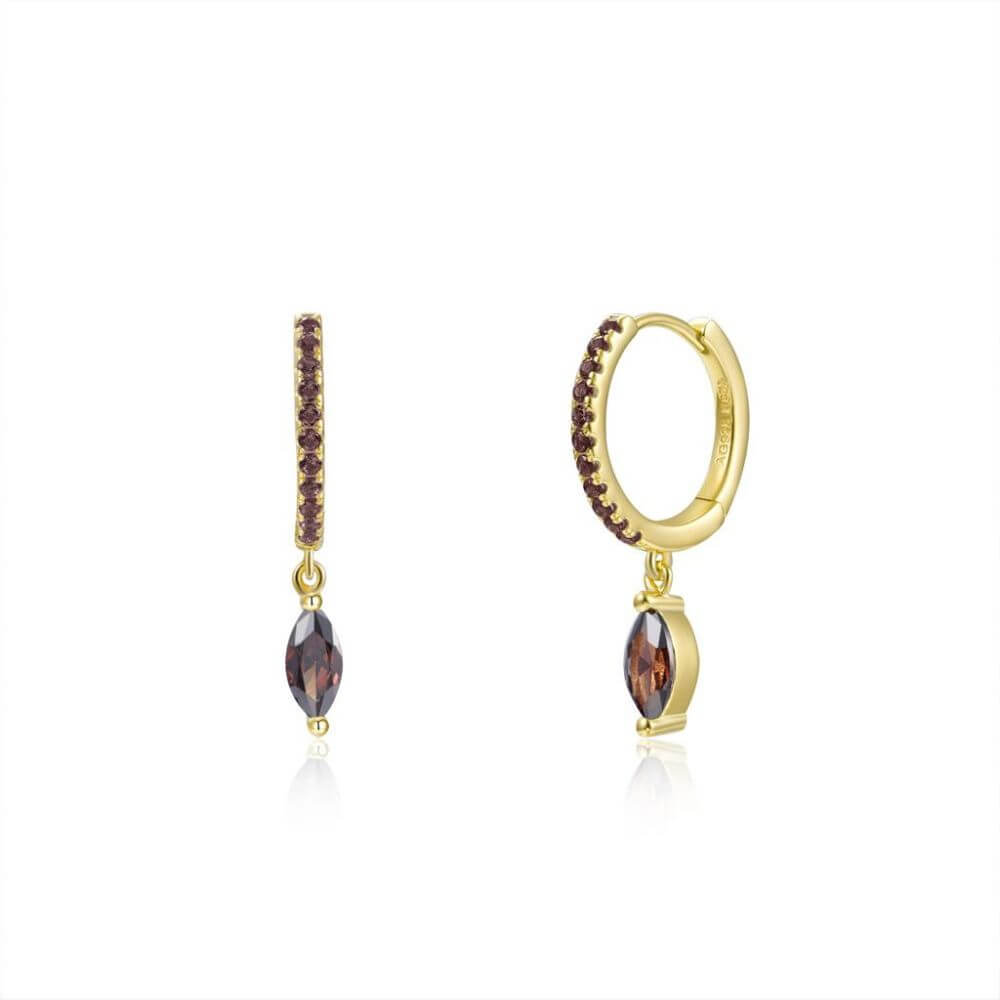 Le Marshand®  -  Joyería en plata 925, chapado en Oro 24K - Arito Lágrima marrón - Diseños propios - Brazaletes, pulseras, collares y pendientes - Joyería online - Mallorca