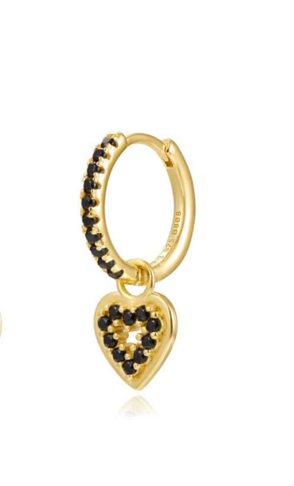 Le Marshand®  -  Joyería en plata 925, chapado en Oro 24K - Arito Corazón Hueco Negro - Diseños propios - Brazaletes, pulseras, collares y pendientes - Joyería online - Mallorca